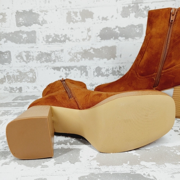 New BP Keyla Platform Brown Faux Suede Chunky Bootie X58 - Picture 11 of 13
